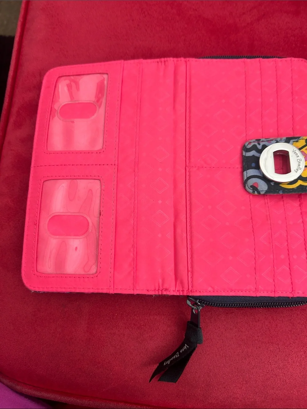 Vera Bradley Black Paisley Quilted Wallet with Pink, Orange & Teal Accents